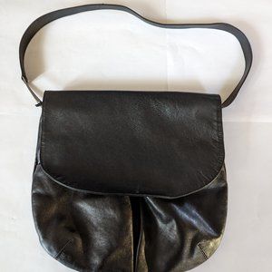 IBD Black Italian Leather "Carryall" Shoulder Bag
